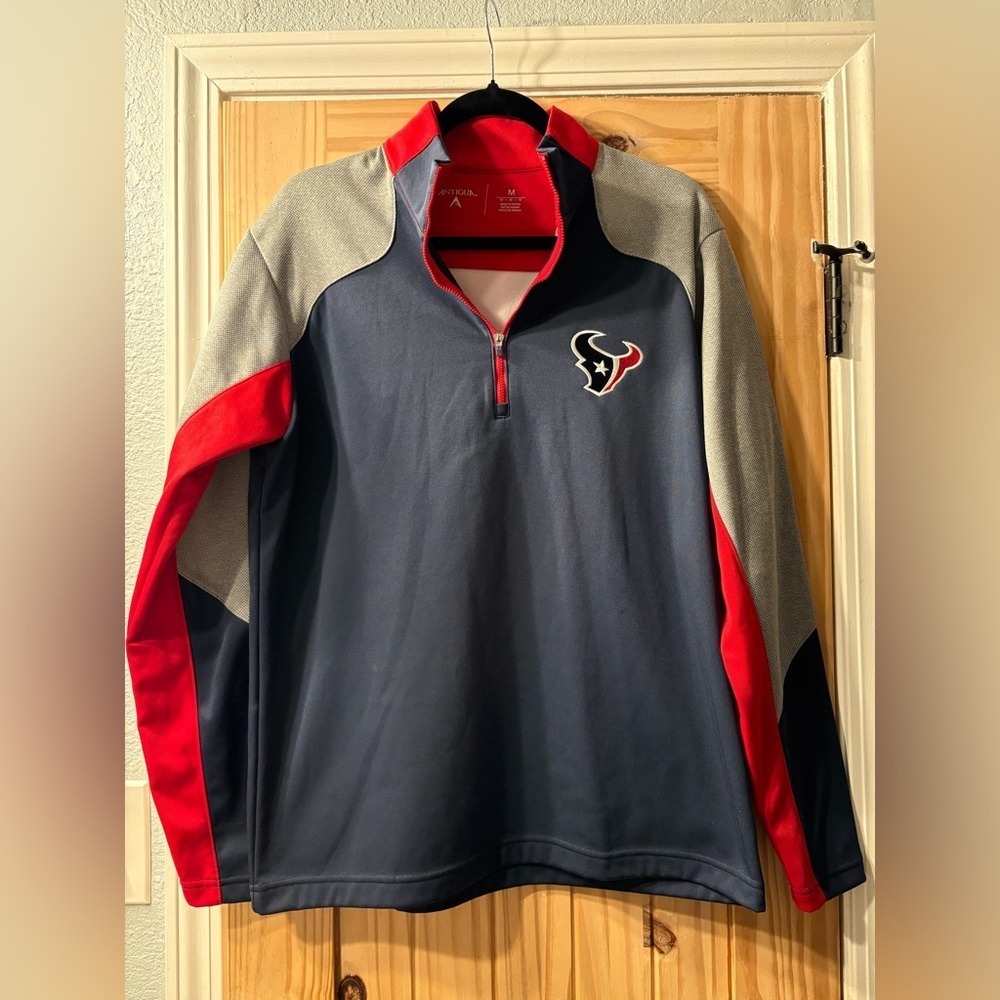 Antigua Houston Texans Pullover Mens Medium Navy Grey Excellent NFL Quarter Zip